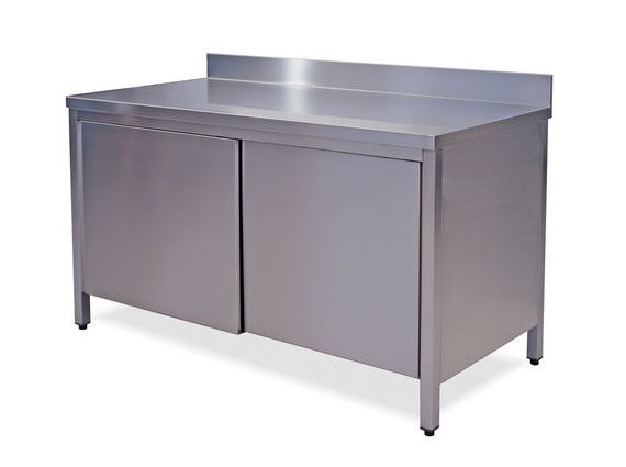 Tavoli inox armadiati con alzatina cm.100-200